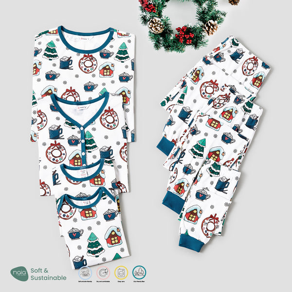 Christmas Cute Cartoon Print Long-sleeve Family Matching Pajamas Sets (Flame Resistant)