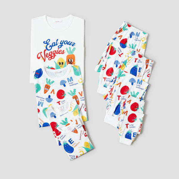 Family Matching Multi-Color Vegetable and Alphabet Pajamas ( Flame Resistant )