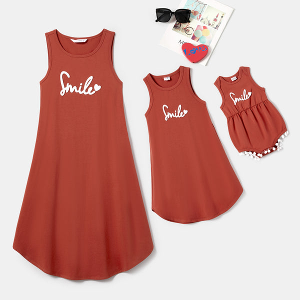 Mommy and Me Letter Print Rust Red Tank Cotton Dress