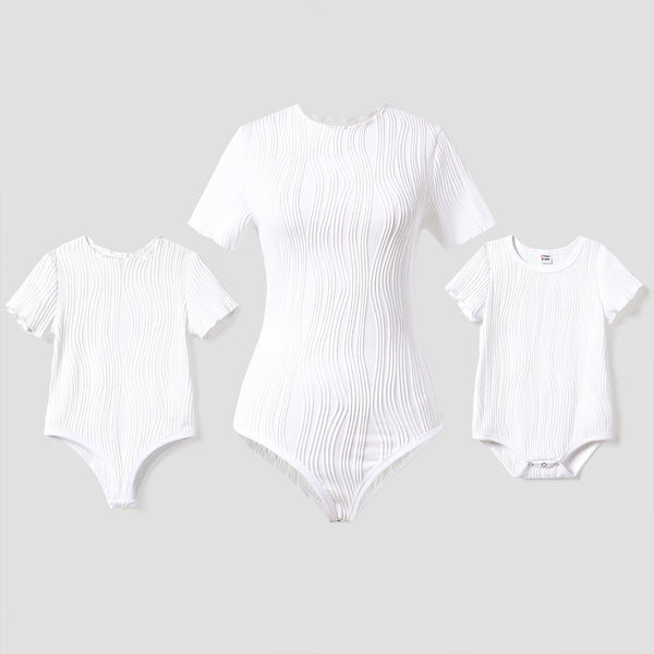 Mommy and Me White Short Sleeves Jacquard Bodysuit