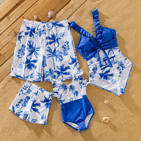 Family Matching Palm Leaf Print Floral Swimwear