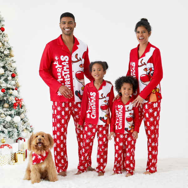 Christmas Family Matching Reindeer & Letters Print Long-sleeve Pajamas Sets(Flame resistant)