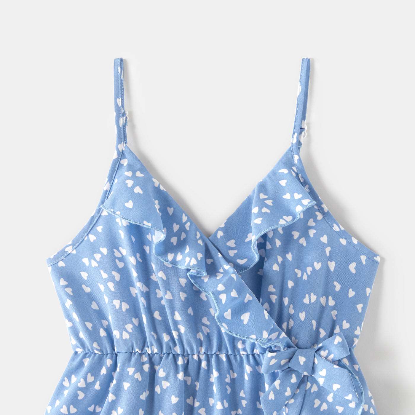 All Over Dots Print Blue Sleeveless Spaghetti Strap V Neck Ruffle Wrap Dress for Mom and Me - 20391516