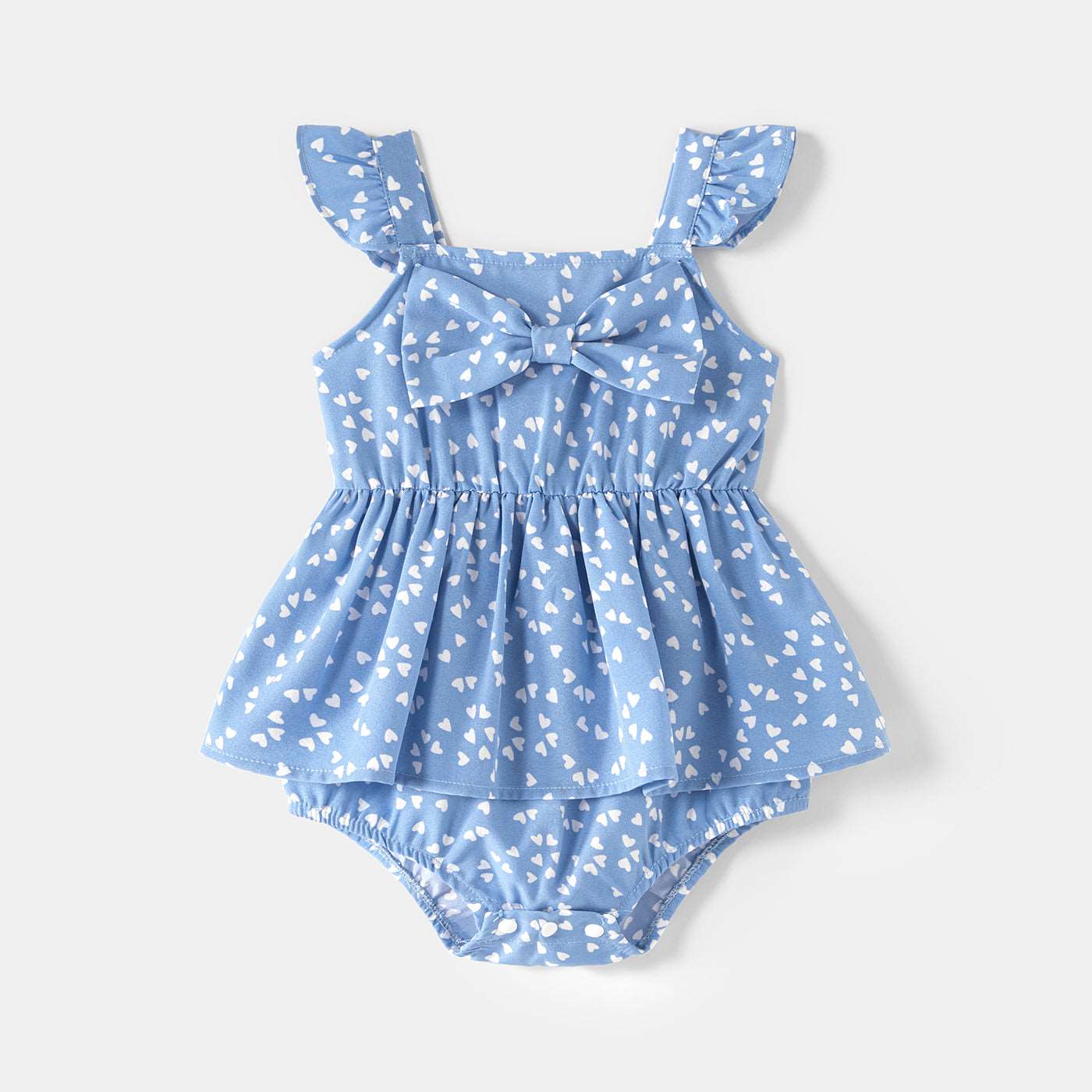 All Over Dots Print Blue Sleeveless Spaghetti Strap V Neck Ruffle Wrap Dress for Mom and Me - 20391516
