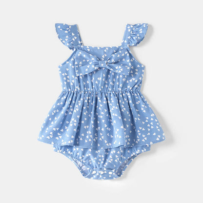 All Over Dots Print Blue Sleeveless Spaghetti Strap V Neck Ruffle Wrap Dress for Mom and Me - 20391516
