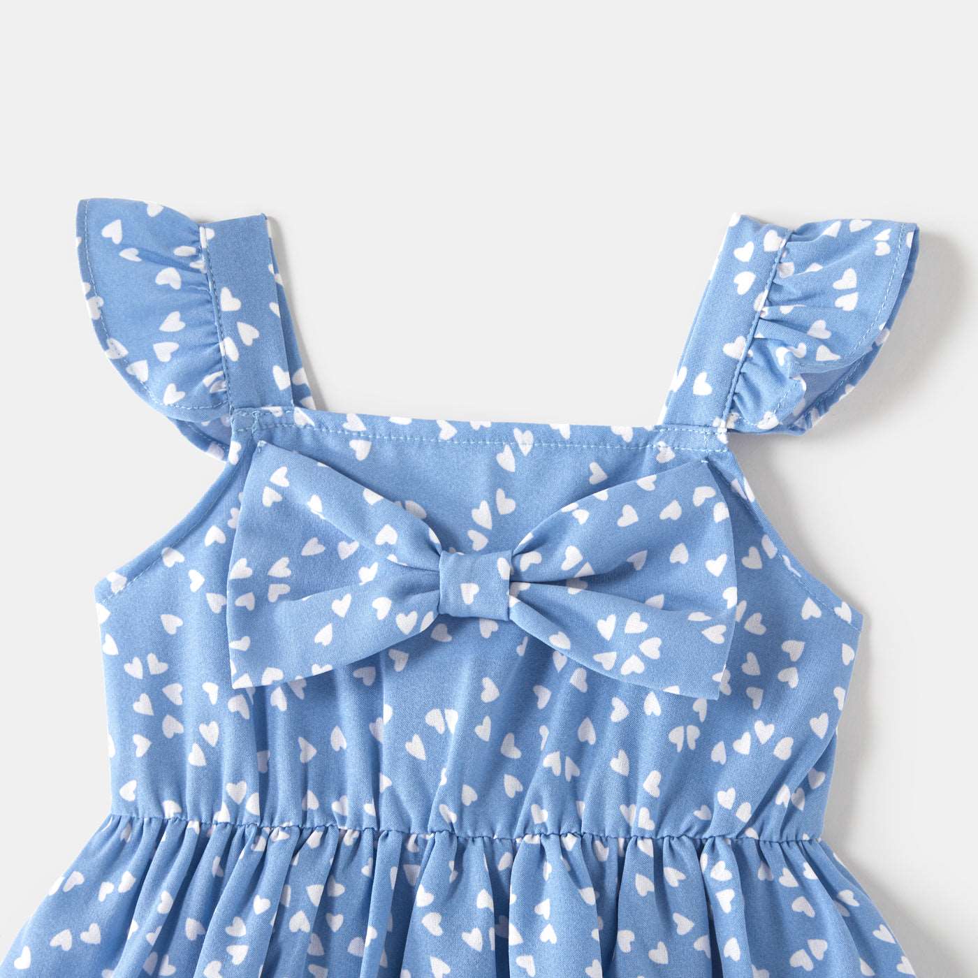 All Over Dots Print Blue Sleeveless Spaghetti Strap V Neck Ruffle Wrap Dress for Mom and Me - 20391516