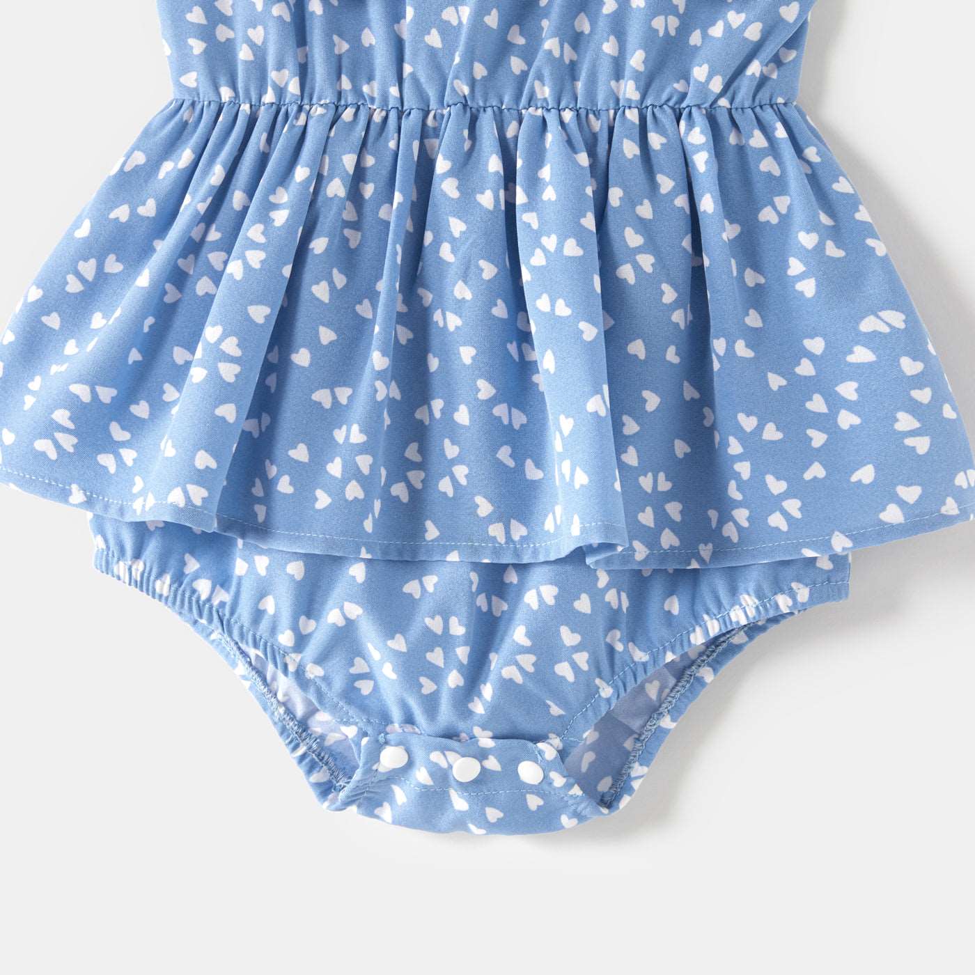 All Over Dots Print Blue Sleeveless Spaghetti Strap V Neck Ruffle Wrap Dress for Mom and Me - 20391516