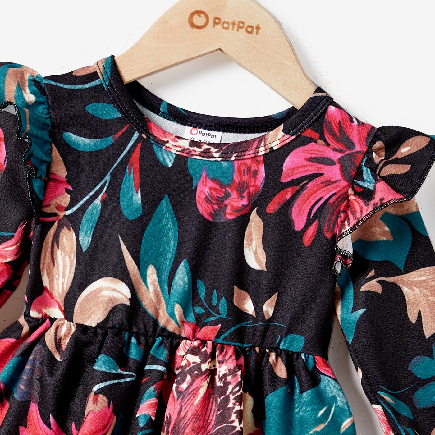 All Over Floral Print Cross Wrap V Neck Belted Long-sleeve Dress for Mom and Me - 20718369