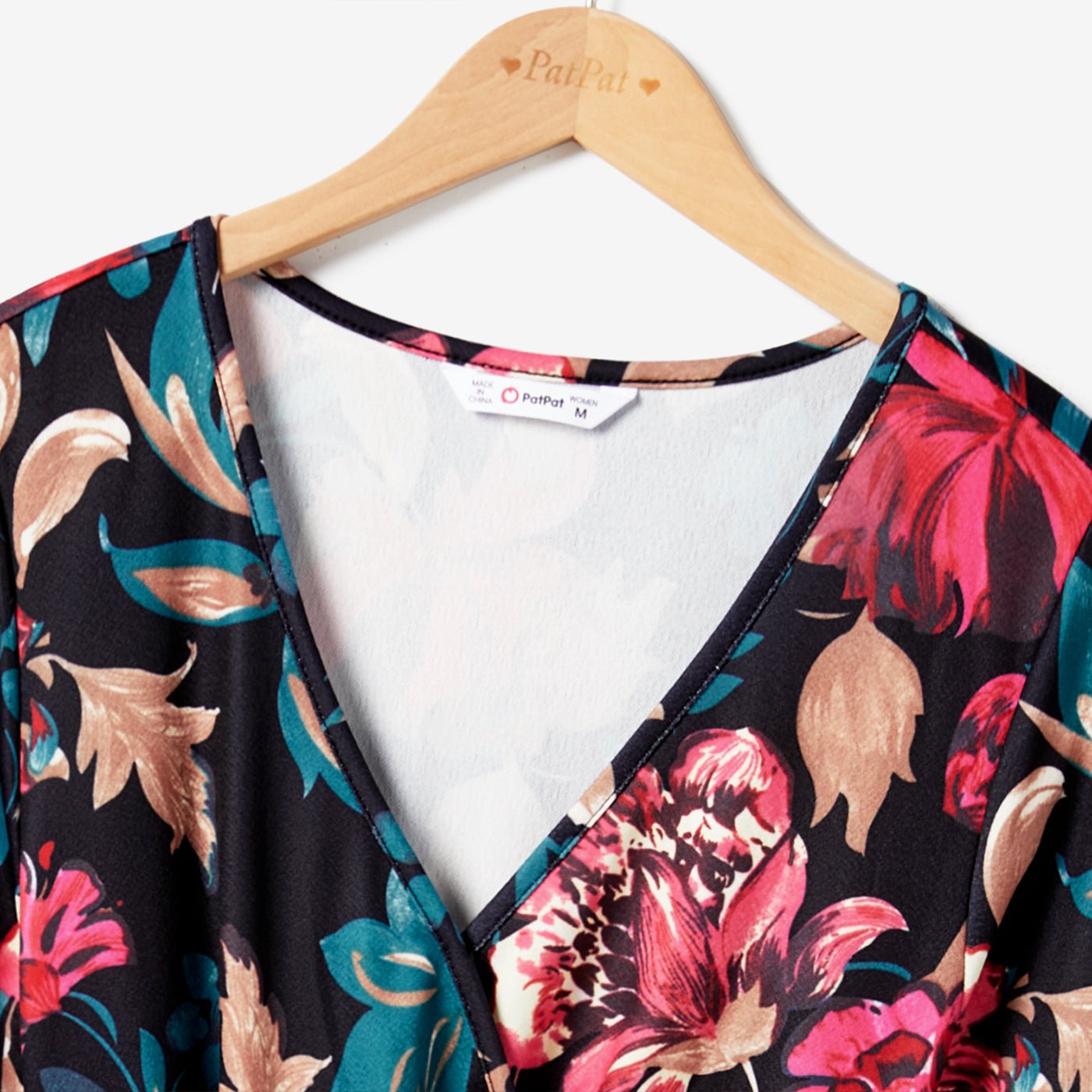 All Over Floral Print Cross Wrap V Neck Belted Long-sleeve Dress for Mom and Me - 20718369