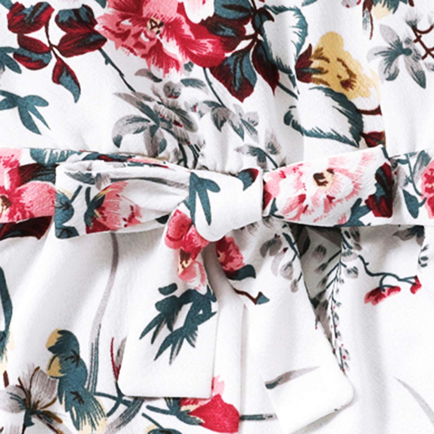 All Over Floral Print White Halter Neck Off Shoulder Belted Romper Shorts for Mom and Me - 20335803