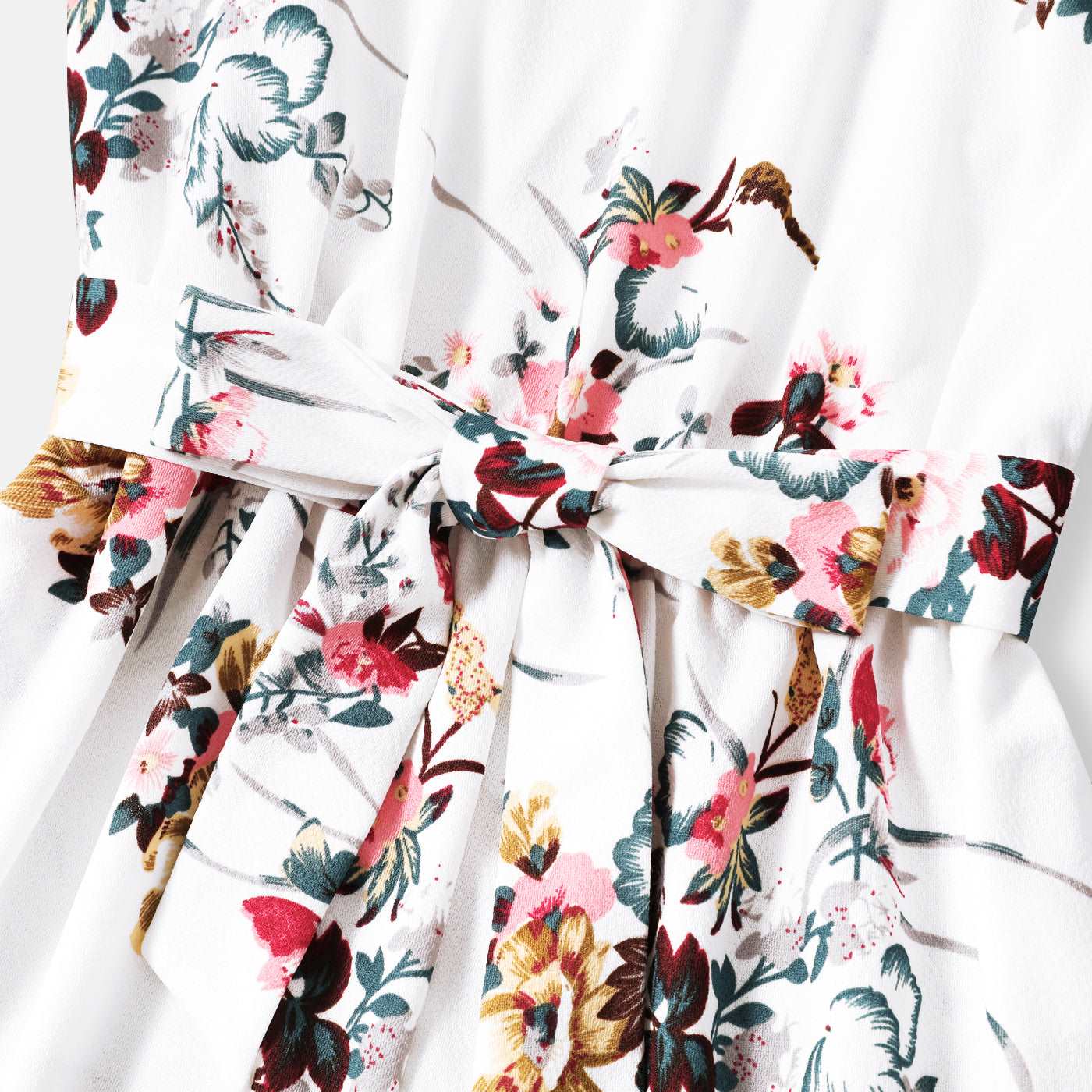 All Over Floral Print White Halter Neck Off Shoulder Belted Romper Shorts for Mom and Me - 20335803