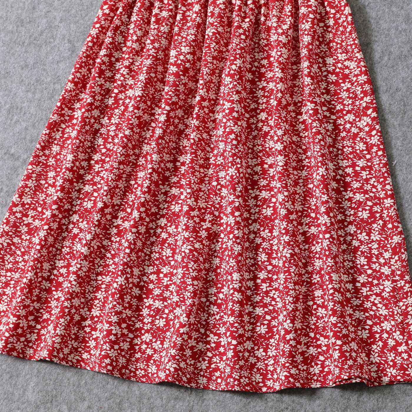 All Over Red Floral Print Off Shoulder Short-sleeve Shirred Dress for Mom and Me - 20366978
