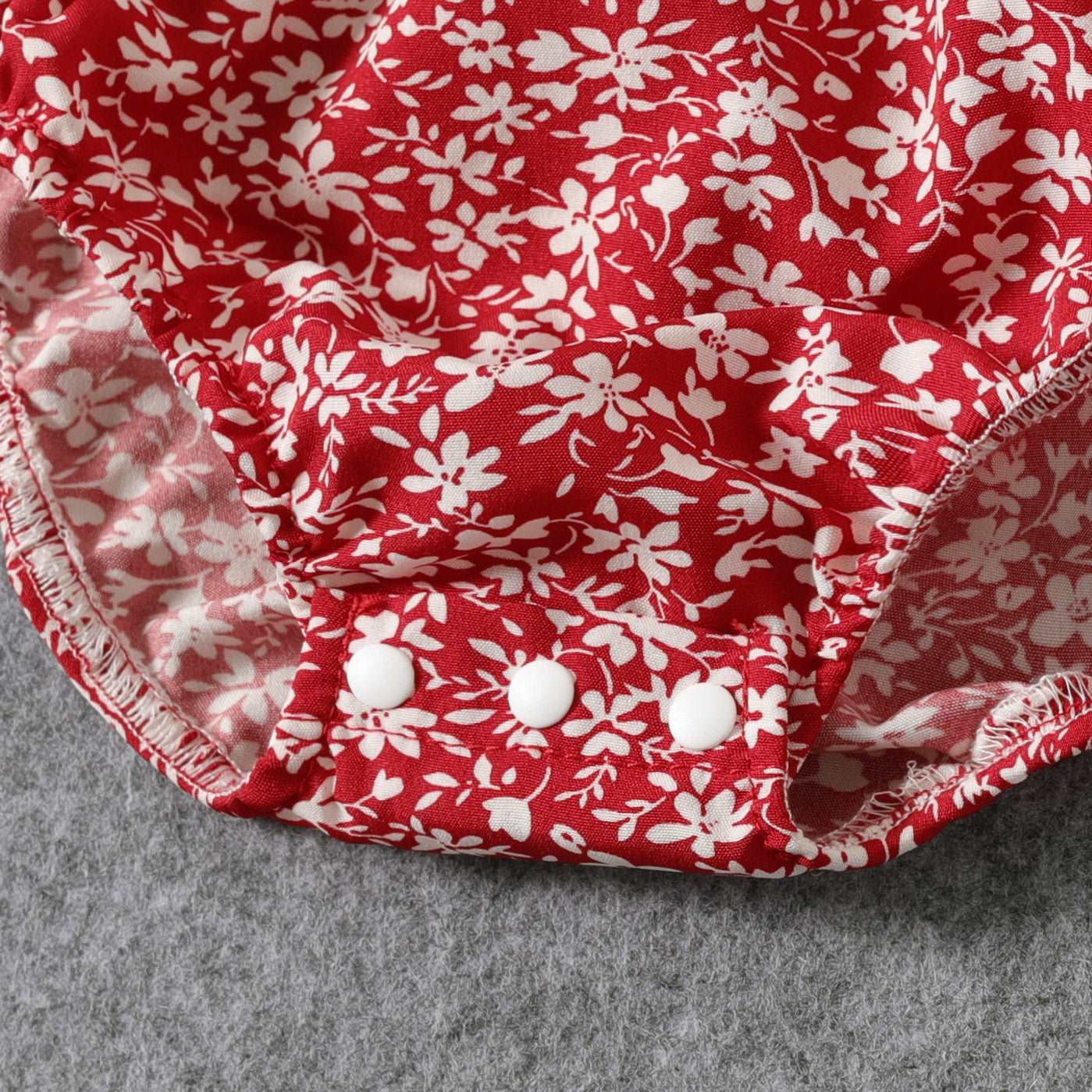 All Over Red Floral Print Off Shoulder Short-sleeve Shirred Dress for Mom and Me - 20366978