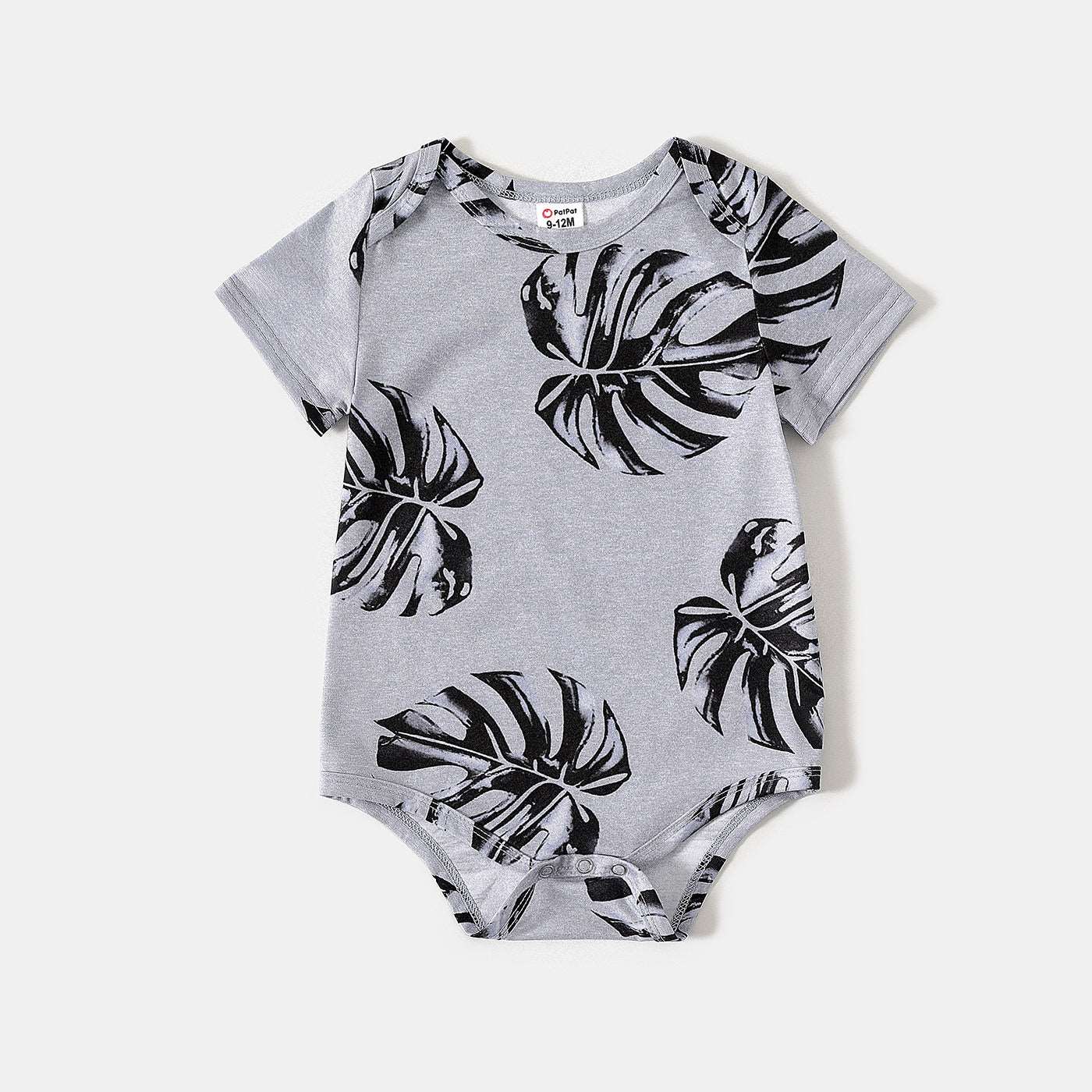 Allover Palm Leaf Print Grey Short-sleeve Twist Knot Bodycon Dress for Mom and Me - 20353804