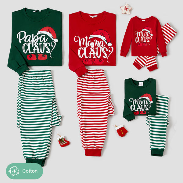 Christmas Family Matching Letters & Santa Hat Print Cotton Long-sleeve Pajamas Sets(Flame resistant)