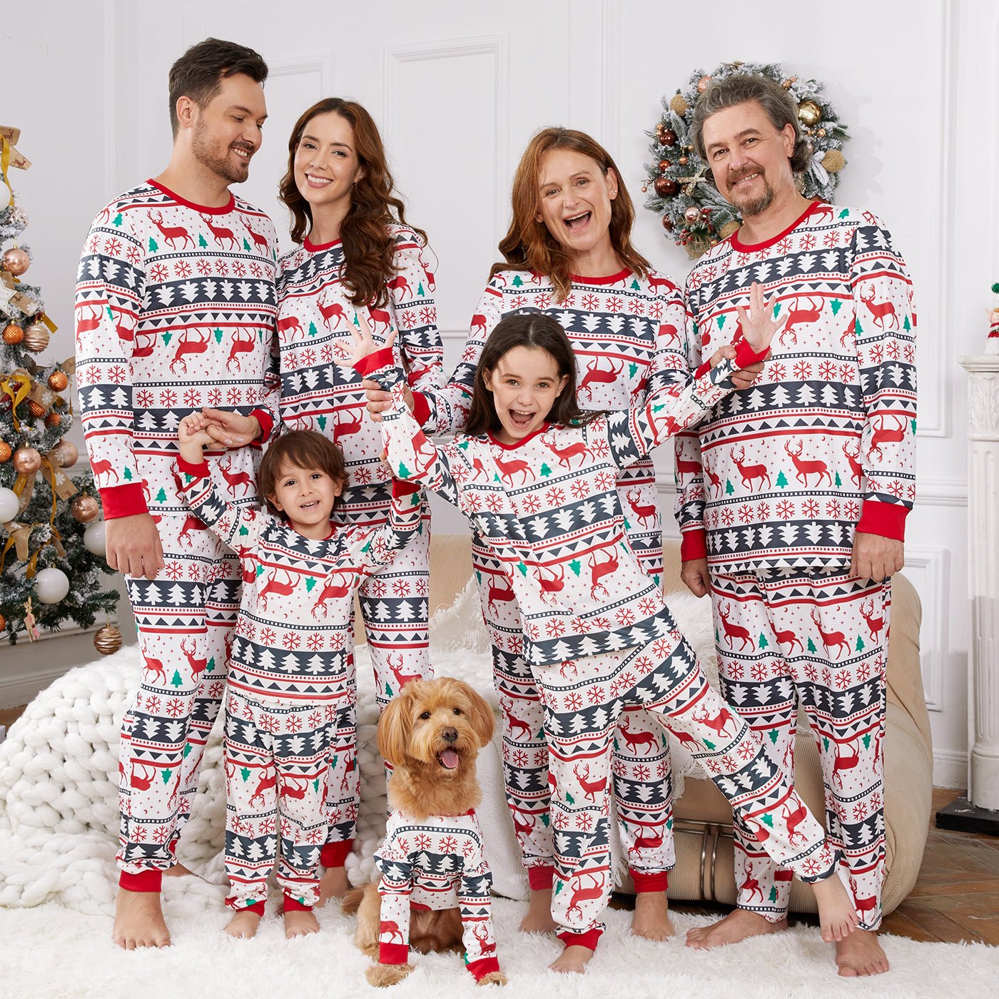Christmas All Over Reindeer Print Family Matching Long-sleeve Pajamas Sets (Flame Resistant) - 20108092