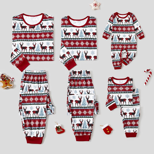 Christmas Allover Reindeer and Snowflake Print Family Matching Pajamas Sets (Flame Resistant) - 20713976