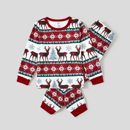 Christmas Allover Reindeer and Snowflake Print Family Matching Pajamas Sets (Flame Resistant) - 20713976