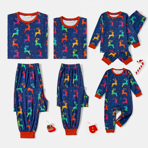 Christmas Allover Reindeer Print Family Matching Pajamas Sets (Flame Resistant) - 20714061