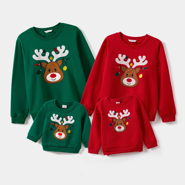 Christmas Deer Embroidered Long-sleeve Family Matching Sweatshirts - 20520718