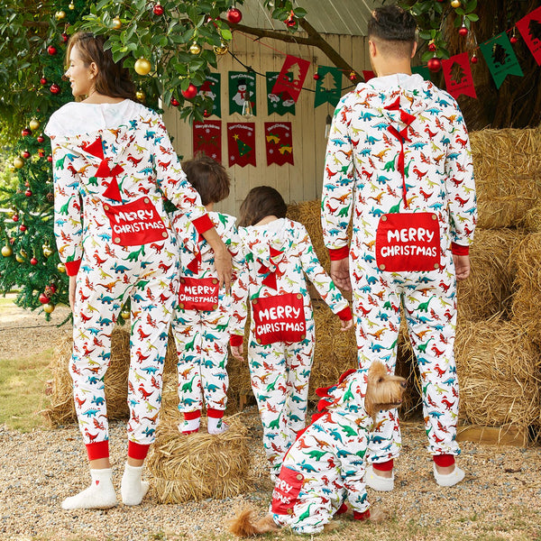 Christmas Dinosaur Print Family Matching Long-sleeve Hooded Onesies Pajamas Sets (Flame Resistant) - 20000807