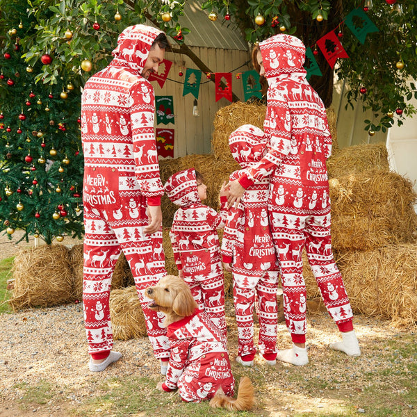 Christmas Family Matching Allover Red Print Long-sleeve Hooded Zipper Onesies Pajamas Sets (Flame Resistant) - 20507891