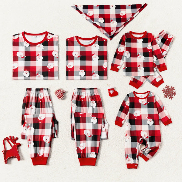 Christmas Family Matching Allover Santa Print Red Plaid Long-sleeve Pajamas Sets (Flame Resistant) - 20517502