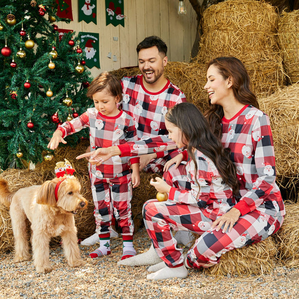 Christmas Family Matching Allover Santa Print Red Plaid Long-sleeve Pajamas Sets (Flame Resistant) - 20517502