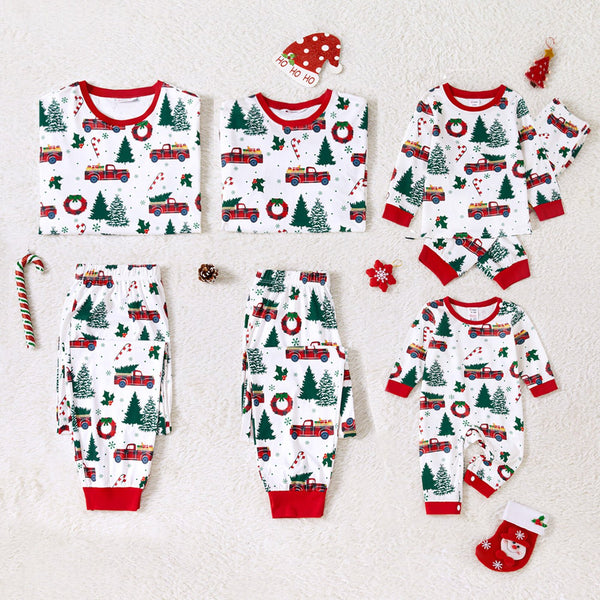 Christmas Family Matching Allover Xmas Tree & Car Print Long-sleeve Pajamas Sets (Flame Resistant) - 20512713