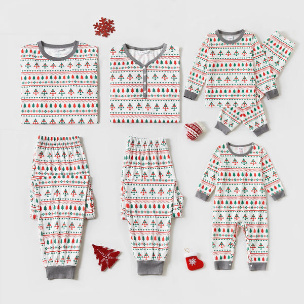 Christmas Family Matching Allover Xmas Tree Print Long-sleeve Pajamas Sets (Flame Resistant) - 20520660