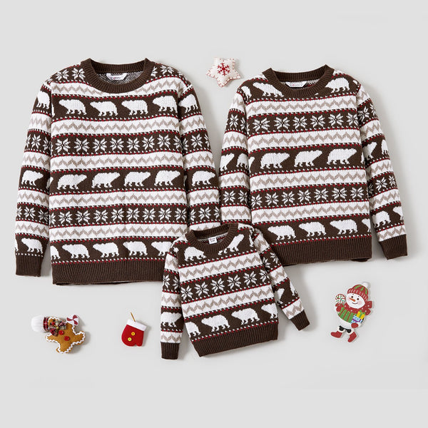 Christmas Family Matching Bear and Snowflake Print Sweaters - 20708309