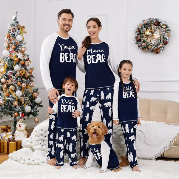 Christmas Family Matching Bear & Letter Print Raglan-sleeve Pajamas Sets (Flame Resistant) - 20502016