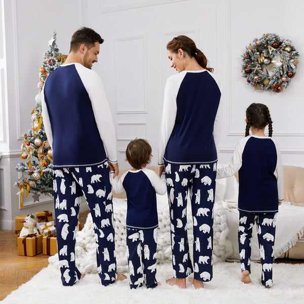 Christmas Family Matching Bear & Letter Print Raglan-sleeve Pajamas Sets (Flame Resistant) - 20502016