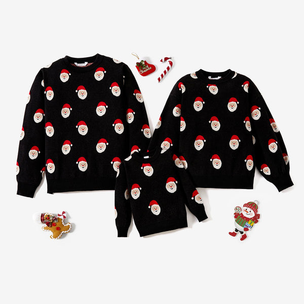 Christmas Family Matching Childlike Santa All-over Print Long-sleeve Knit Sweater Tops - 20720652