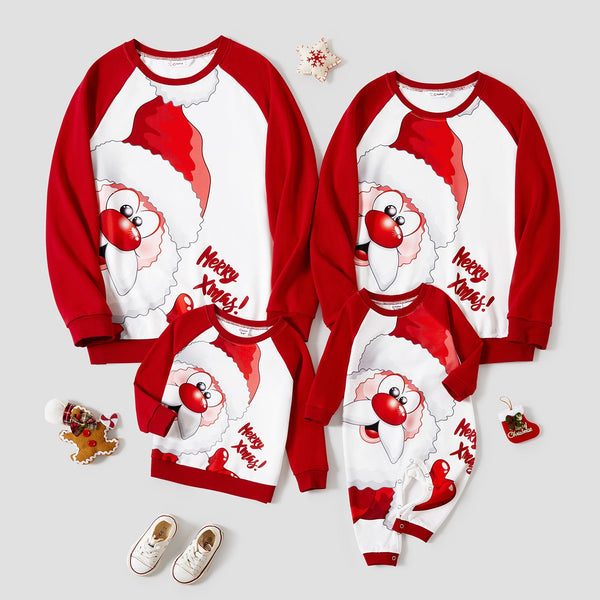 Christmas Family Matching Color-block Santa Print Long-sleeve Tops - 20719514