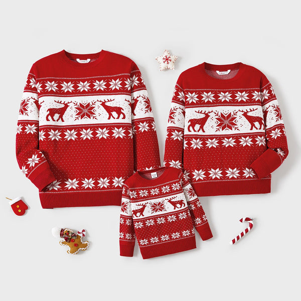 Christmas Family Matching Deer and Snowflake Graphic Long-sleeve Knitted Sweater - 20705367