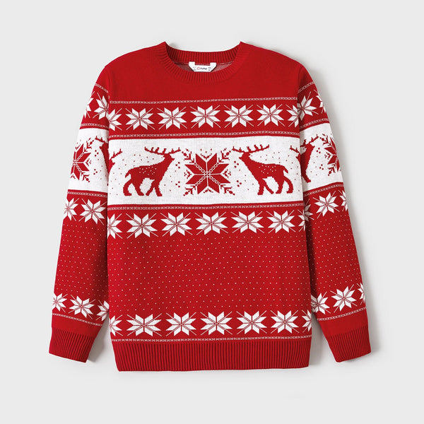 Christmas Family Matching Deer and Snowflake Graphic Long-sleeve Knitted Sweater - 20705367