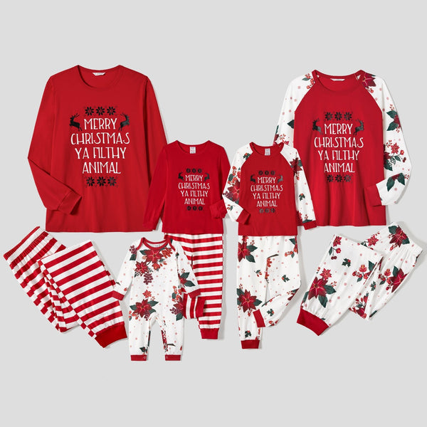 Christmas Family Matching Letter Print Long-sleeve Red Pajamas Sets (Flame Resistant) - 20525255