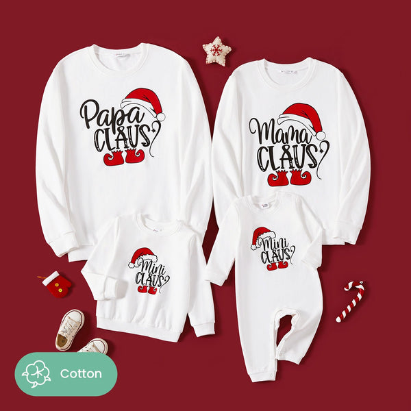 Christmas Family Matching Letters & Santa Hat Print Cotton Long Sleeve Tops - 20707913