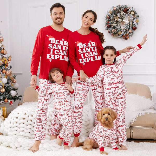 Christmas Family Matching Long-sleeve Letter Print Red Pajamas Sets (Flame Resistant) - 20500942