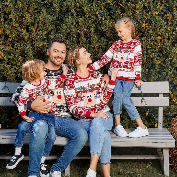 Christmas Family Matching Reindeer Embroidered Allover Pattern Long-sleeve Fuzzy Flannel Tops - 20529521