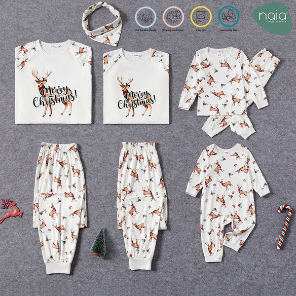 Christmas Family Matching Reindeer & Letter Print Long-sleeve Naia? Pajamas Sets (Flame Resistant) - 20528455