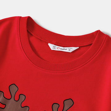 Christmas Family Matching Reindeer Print Red Tops - 20711066