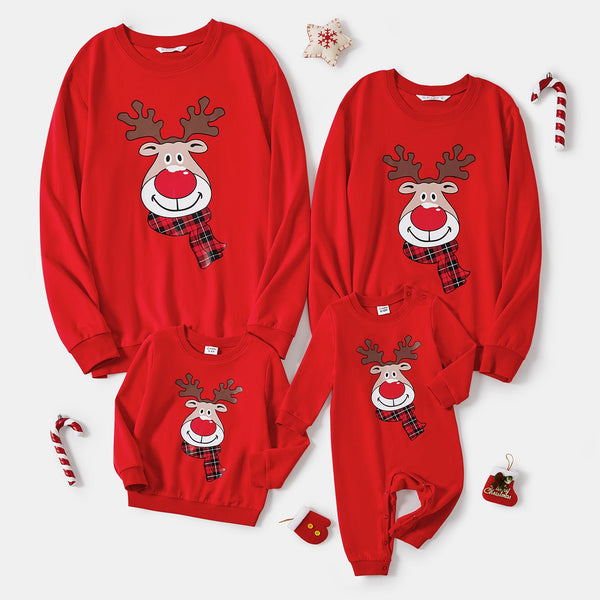Christmas Family Matching Reindeer Print Red Tops - 20711066