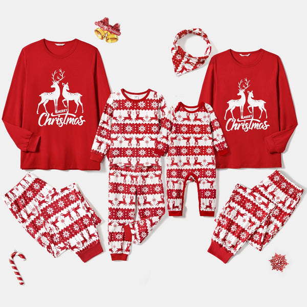 Christmas Family Matching Reindeers Print Long-sleeve Pajamas Sets (Flame Resistant) - 20715962