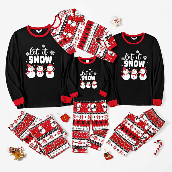 Christmas Letter and Snowman Print Family Matching Pajamas Sets (Flame Resistant) - 20718313