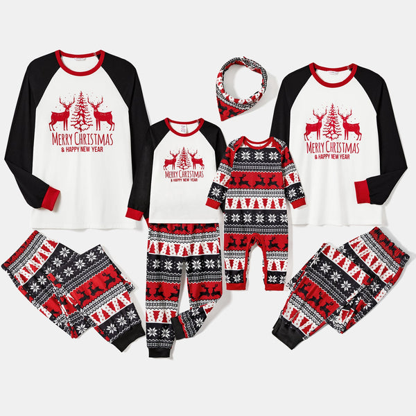 Christmas Letter & Bear Print Raglan-sleeve top and Pants Family Matching Pajamas Sets (Flame Resistant) - 20713888