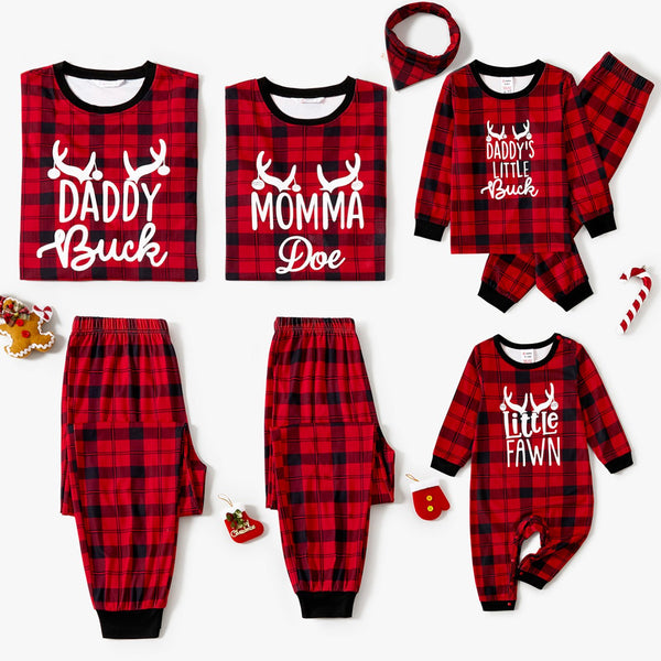 Christmas Letter Print Family Matching Plaid Pajamas Sets (Flame Resistant) - 20712637