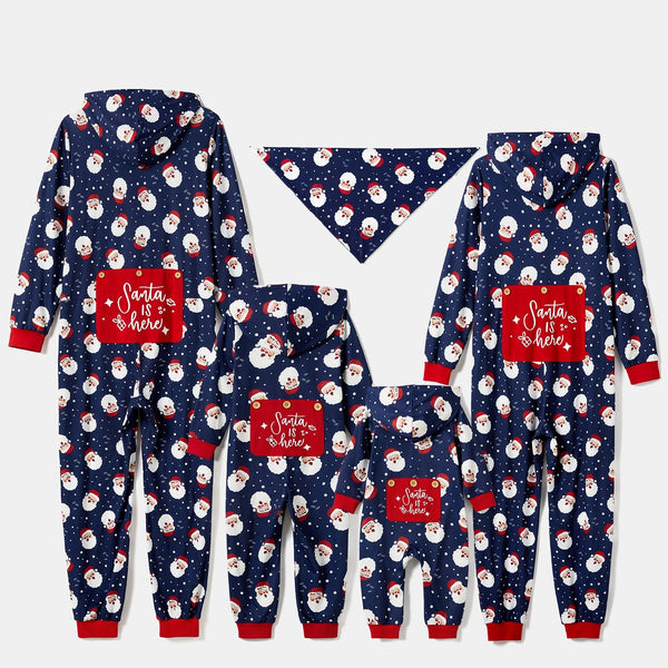 Christmas Santa Allover Print Family Matching Long-sleeve Hooded Onesies Pajamas Sets (Flame Resistant) - 20711717
