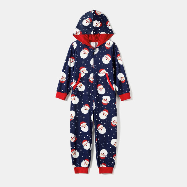 Christmas Santa Allover Print Family Matching Long-sleeve Hooded Onesies Pajamas Sets (Flame Resistant) - 20711717